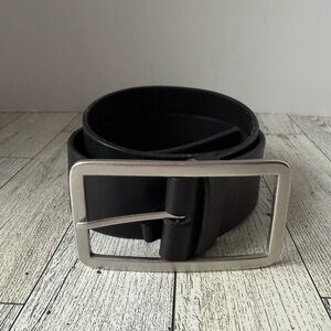 Classic Black Leather Belt with Silver Buckle